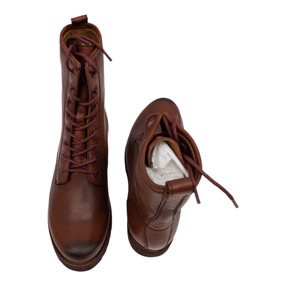 Frye Veronica Combat Boots  Leather Lace Up Heeled Red Clay Women's 6.5 - Picture 7 of 13